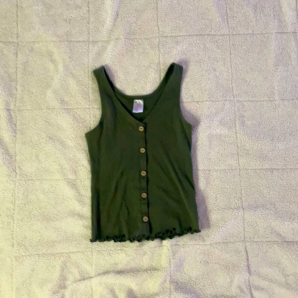 Navy green tank button down